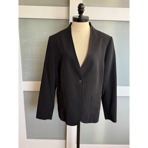 NEW Coldwater Creek Classic Fit Blazer Jacket 14 Black 1 Button Career Colarless